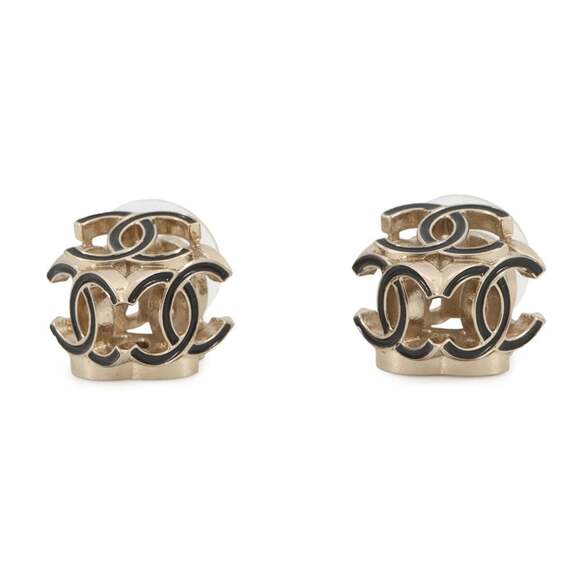 CHANEL Black Logo Earrings